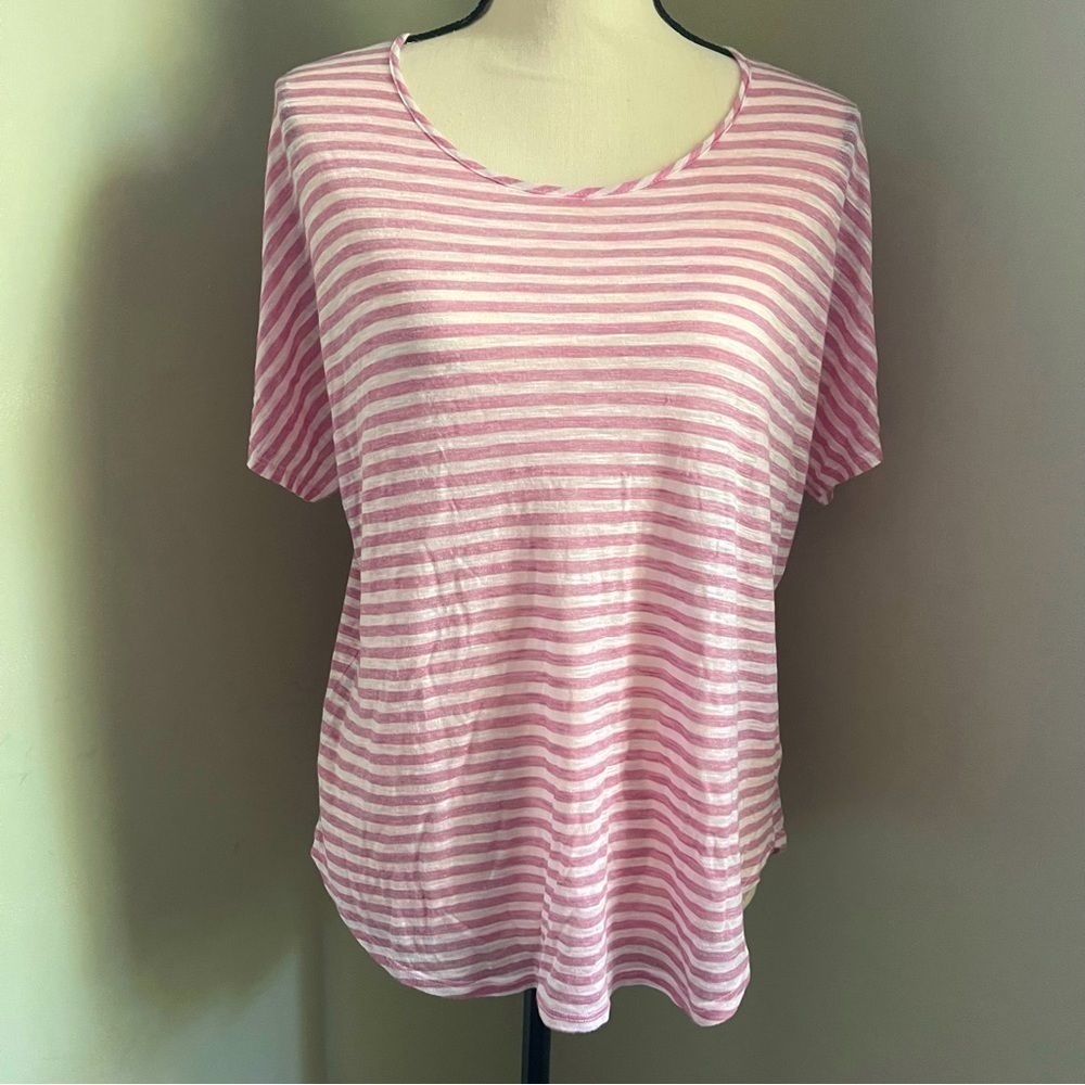 J Brand | White and Pink Stripped Tee | Large